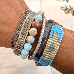 Victoria Emerson Silver and Blue Beaded Bracelet Set